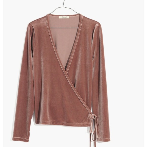 Madewell Velvet Ballet Wrap Long Sleeve Top Blush Rose Pink XS NEW - Picture 3 of 9